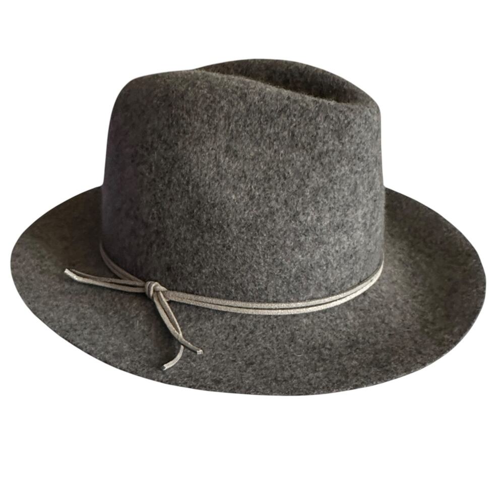 Nine West Gray Wool Fedora Hat Classic Wide Brim Cord Detail Womens Unisex